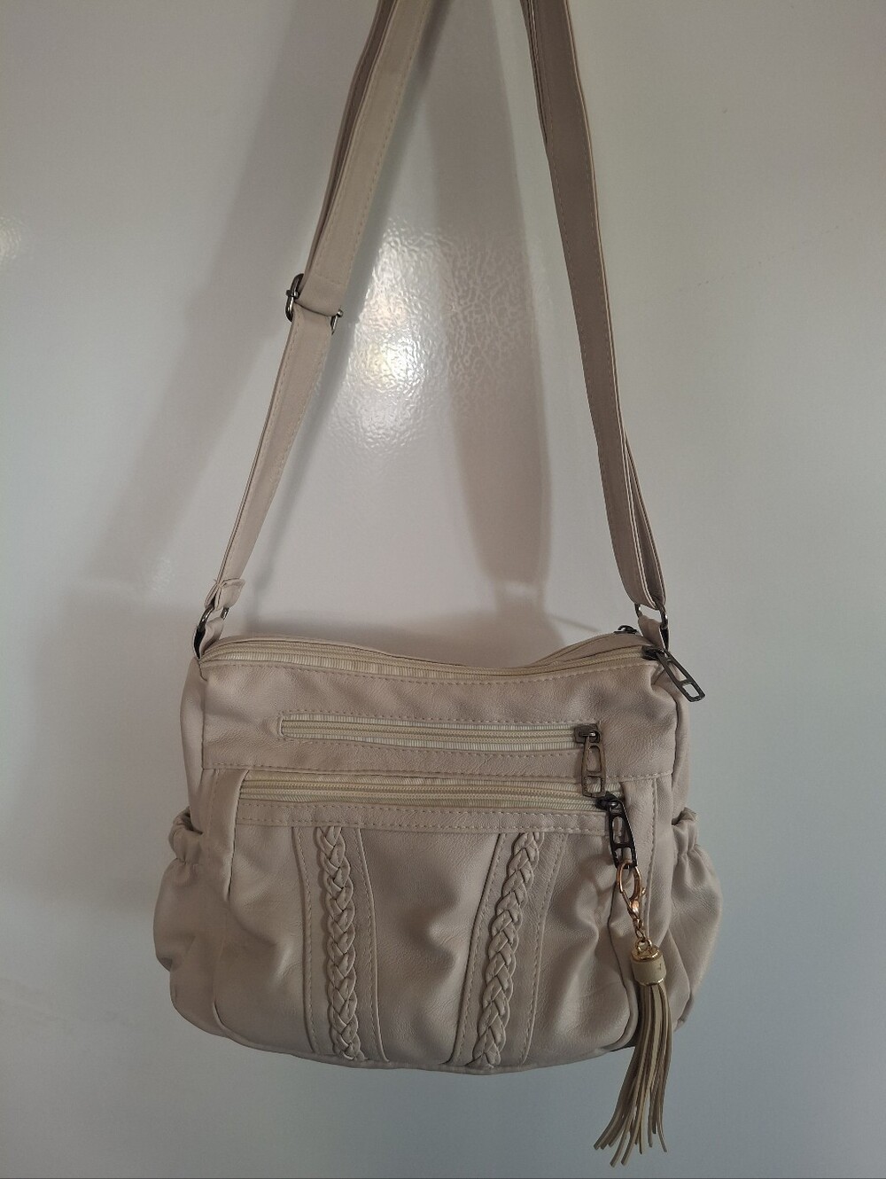 Source Unknown Cream Crossbody Bag with Braided Accent